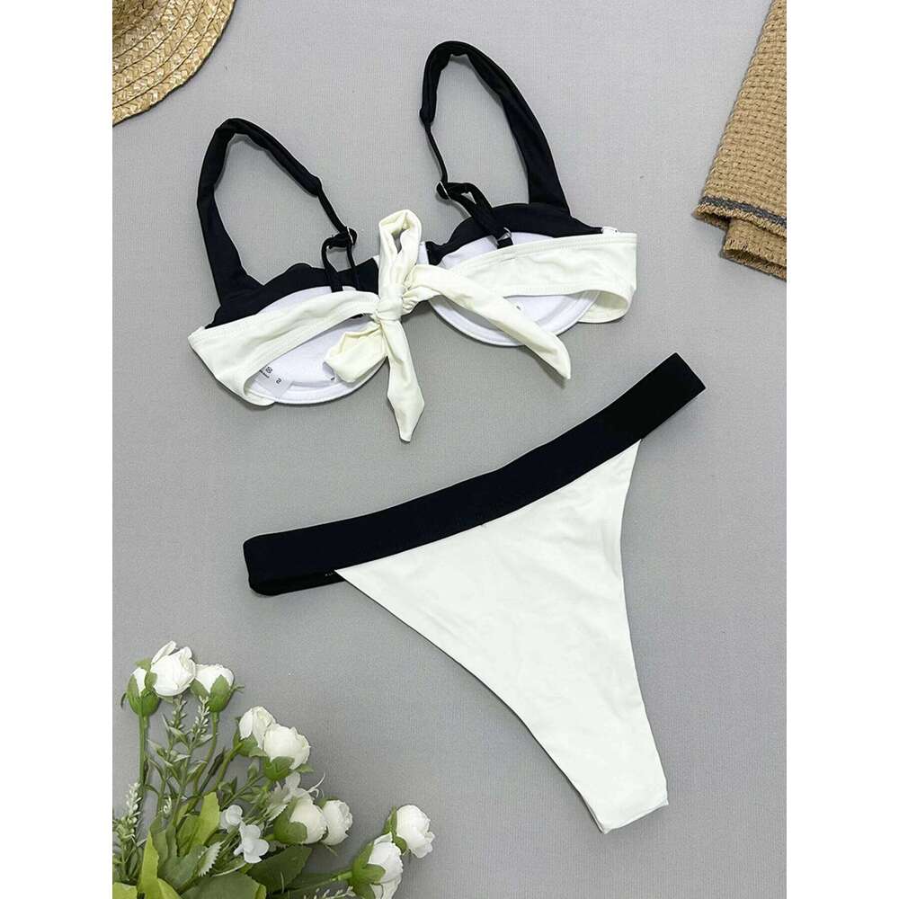 2024 New Sexy U-Bar Bikini Sets Swimsuit For Women Push Up Swimwear Contrast Color Patchwork Bathing Suit Two Pieces Beachwear Z260206