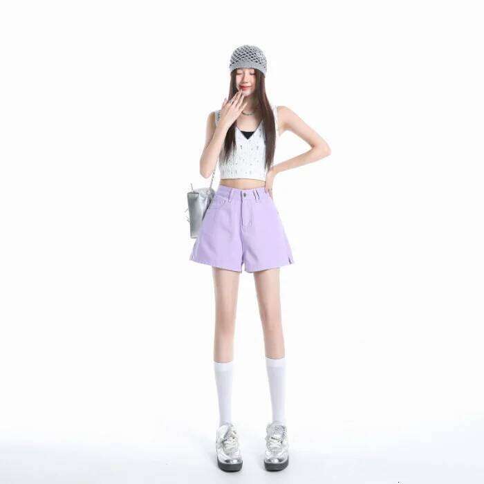 2025 Summer New Dopamine Casual Denim Shorts, Women's Fashionable and Versatile Solid-colored High-waisted Hot Girl Short Jeans C260206