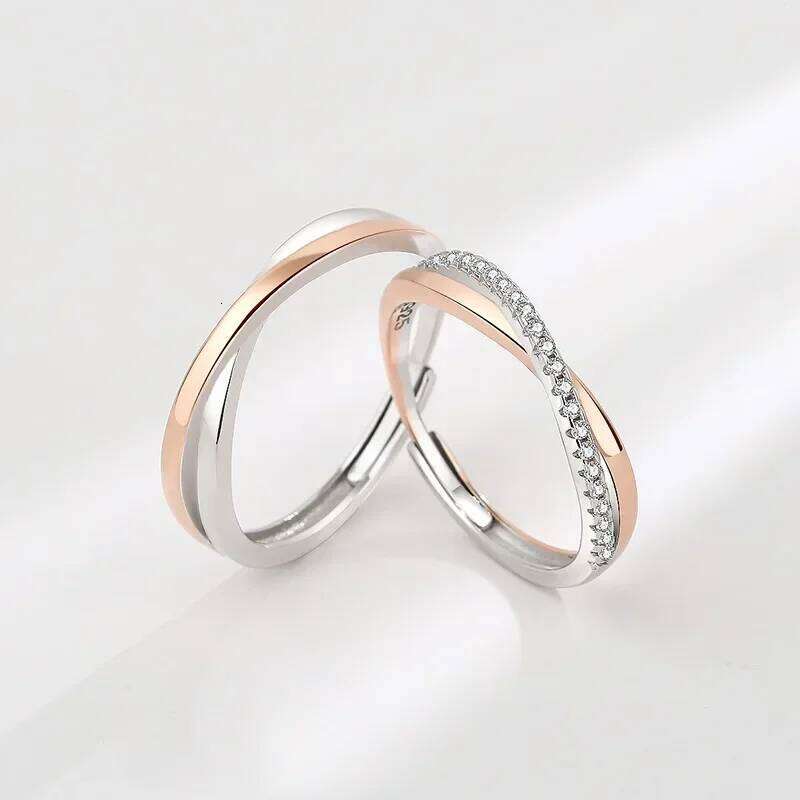 Monkton 925 Sterling Silver Couples Rings Micro-set A Pair Adjustable Lover Cross Ring for Men Women Festival Party Jewelry Gift W260206