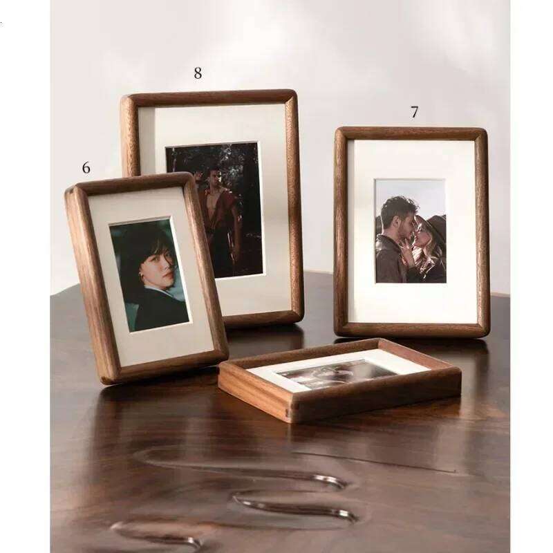 Black Walnut Real Wooden Round Corner Swing Table 6/7/8 Inch Mortise Tenon Photo Frame Home Decoration Picture Fram S260205