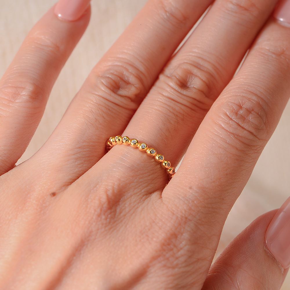 Minimalist niche light luxury high-end small round bead diamond-encrusted sterling silver for women, ins-style unique cool ring