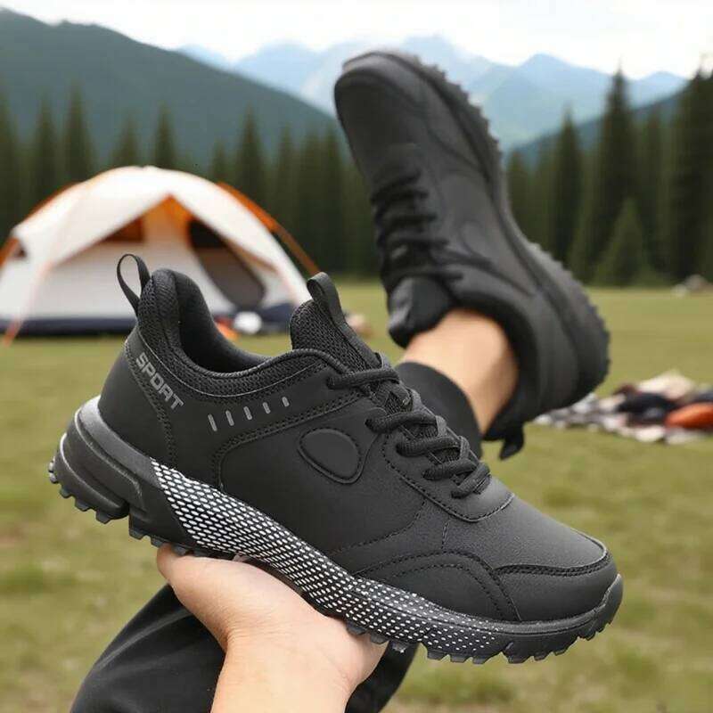 High Quality Men's Wear Resistant PU Leather Trail Hiking Shoes All Day Comfort Trendy Look Waterproo Fwork Sneakers