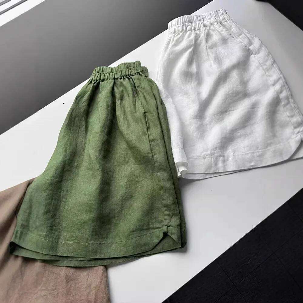 White Cotton Linen Women's Casual Wide Leg A- Line Summer Fashionable Versatile Low Waist Comfortable Breathable Shorts XJ260206