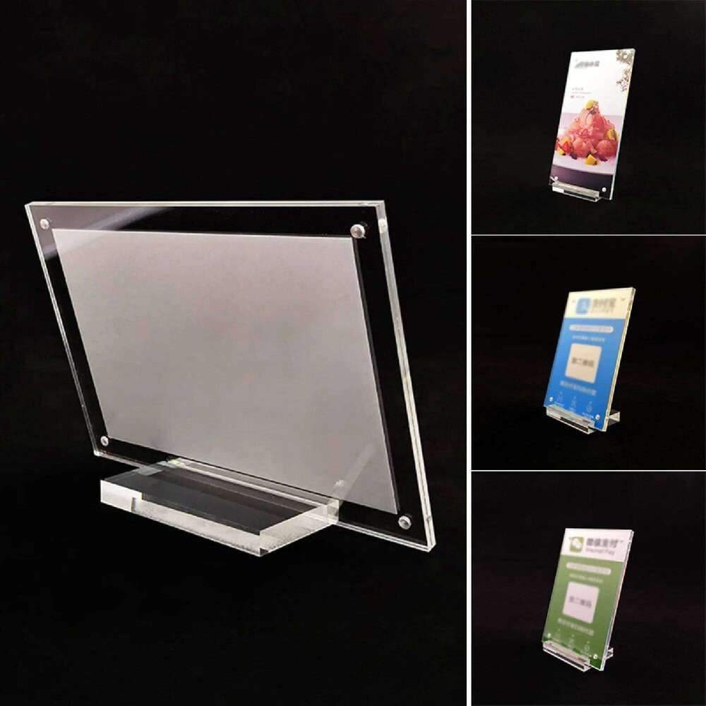 Acrylic Clear Price Tag Clip Sign Card Holder Table Desk Top Menu Display Label Racks Phone Frame Stand For Photos Signs S260205