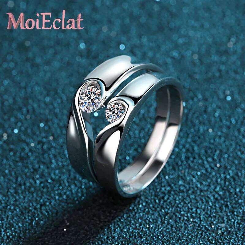 Sparkling Platinum Pt950 Lovers Set with 0.1/0.3ct Moissanite Stones, Love-in-heart Couple Ring Women Wedding Fine Jewelry W260206
