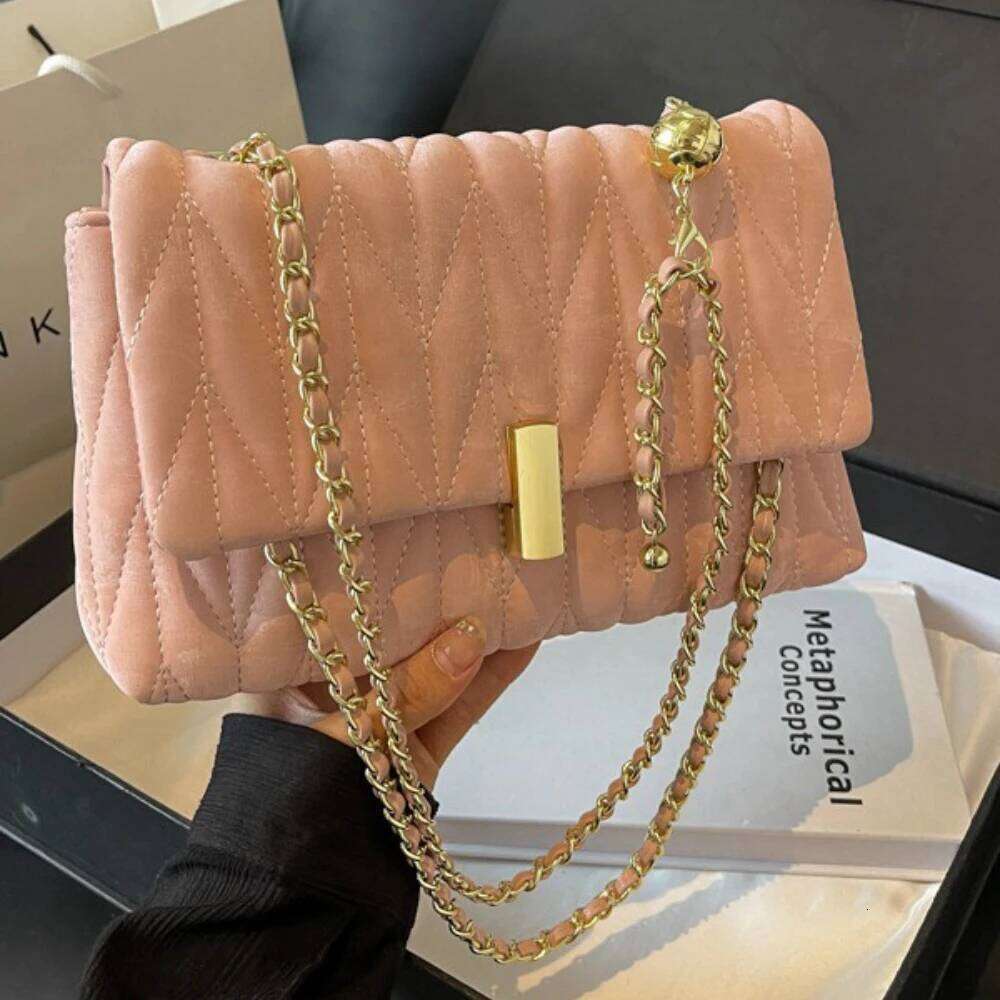 Chic Crossbody Bag Plaids Chain Suede Delicate Handbags Women Fashion Clip Buckle Daily Commute Single Shoulder Underarm Bags Y260205