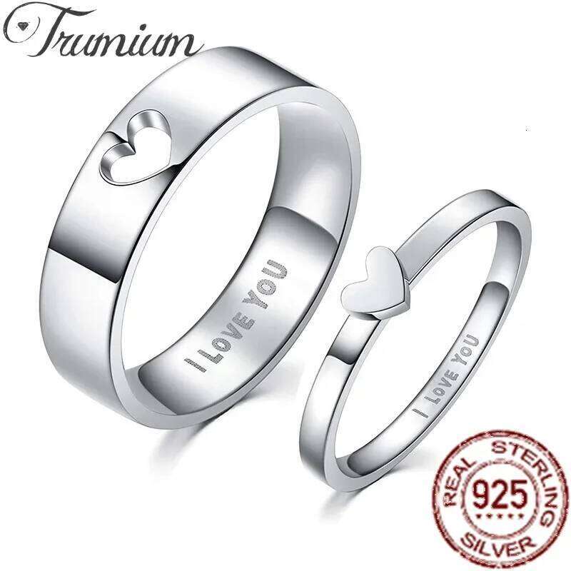 Trumium Matching Heart Promise Rings for Couples I Love You Engagement Wedding Ring Band Sets Titanium Steel Free Engraving W260206