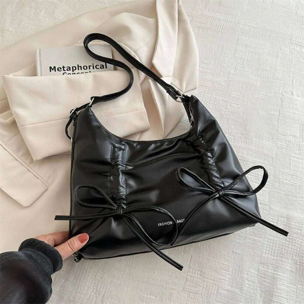 Fashion PU Leather Bowknot Shoulder Zipper Large Capacity Bow Tote Shopping Stroge Girl Crossbody Bag Streetwear Y260205