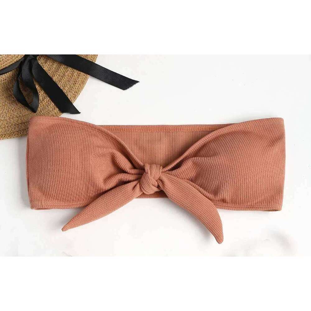 Women's Sexy Tube Top Bow Split Bikini Swimsuit Swim Trunks Swimming Suit for Women Z260206