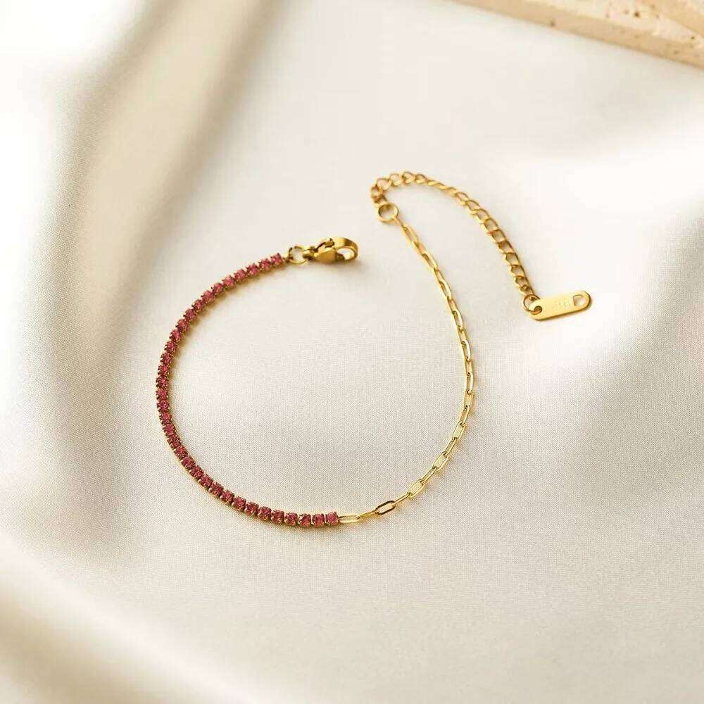 Luxury Exquisite Geometric Square Colored Zircon Stainless Steel Paperclip Chain Bracelets for Women Trend Jewelry Does Not Fade 26H0206