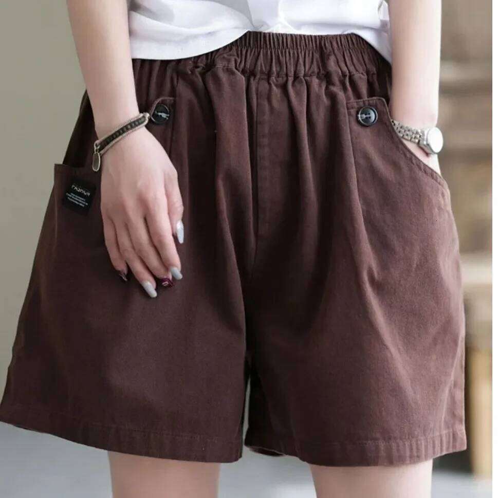 Retro Artistic Cotton Shorts Wide Leg Pants Casual Loose plus Size Women's Jeans Slimming Five-Quarter Length XJ260206