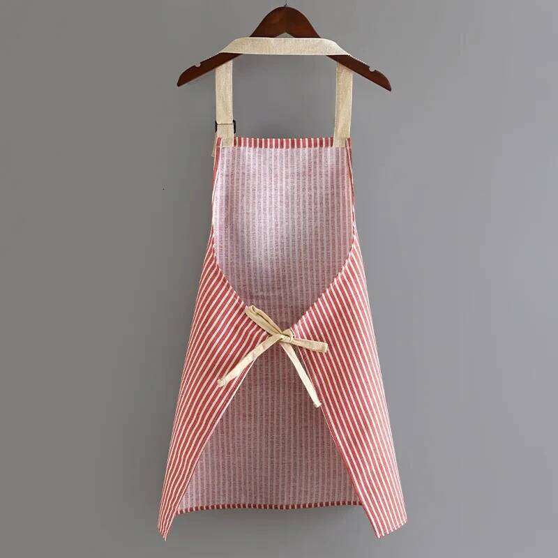 Japanese Style Linen Striped Apron Adjustable Neck Hanging Sleeveless Elasticity for Kitchen Cooking Gardening Household Use S260205