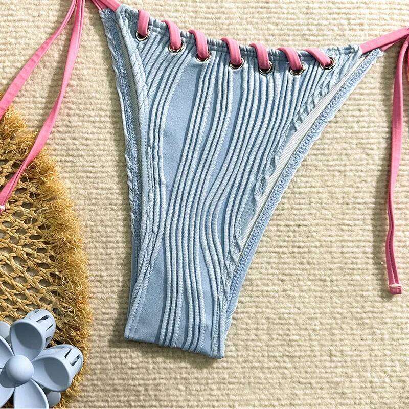 New Women's Sexy Bikinis Swimwear Summer Holiday Beach Swim Wear Bathing Suits Female Solid Color Bandage Pool Bather Bikini Set Z260206