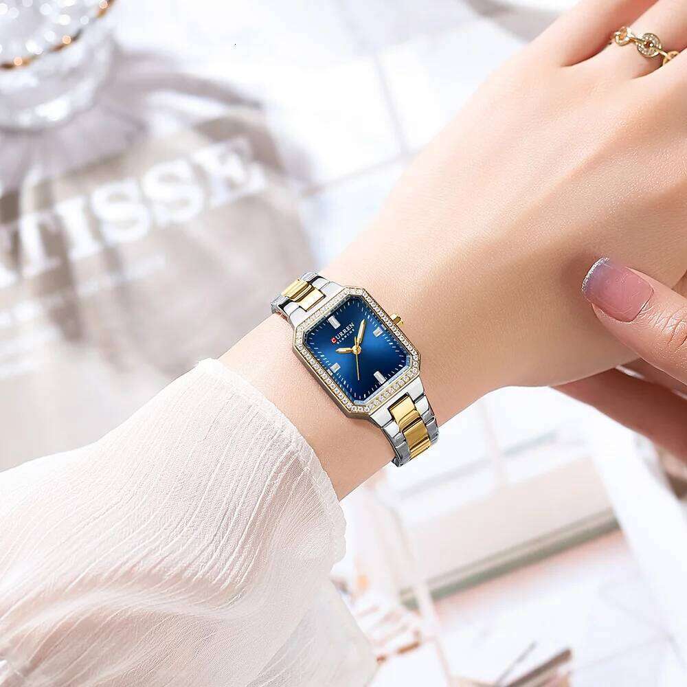 CURREN Luxurious Elegant Women's Watches Classic Rectangular Dial with Rhinestones Luminous Hands Waterproof Z260206
