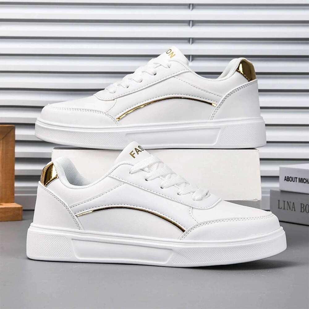 Fashion Woman White Pu Leathe Sport Women Flats Mesh Breathable Running Walking Shoes New Chunky Sneakers Zapatos De Mujer