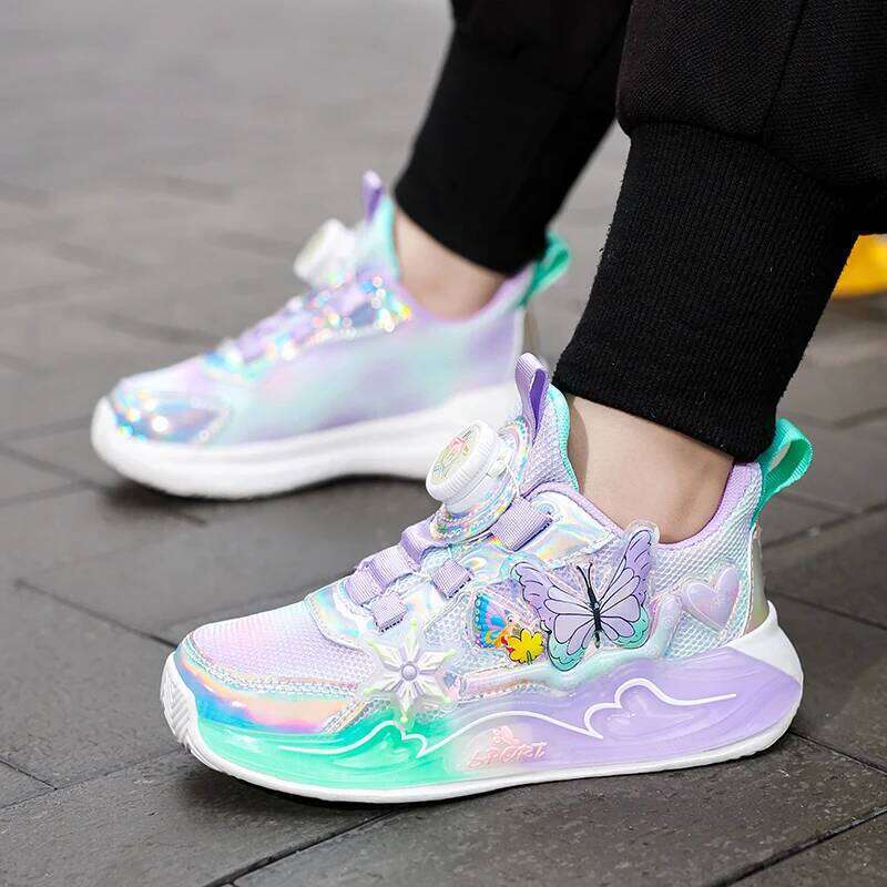 Cute Girls Children Pink Purple Butterfly Printed Kids Running School Sneaker Sports Tennis Shoes for girl 26Y0206