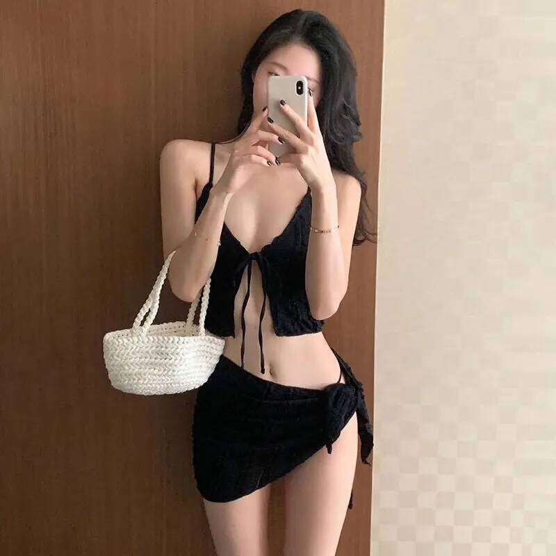 Swimsuit Women's Solid Color Straps High-end Bikini Three-piece Set Beautiful White Seaside XJ260206