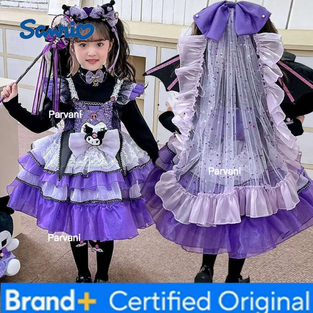 Sanrio Cute Lolita Kuromi Girls Kids Suspender s Anime Kawaii Student Dress Skirt Suit Soft Trendy Fashion Birthday Gift H2602061 - view 4