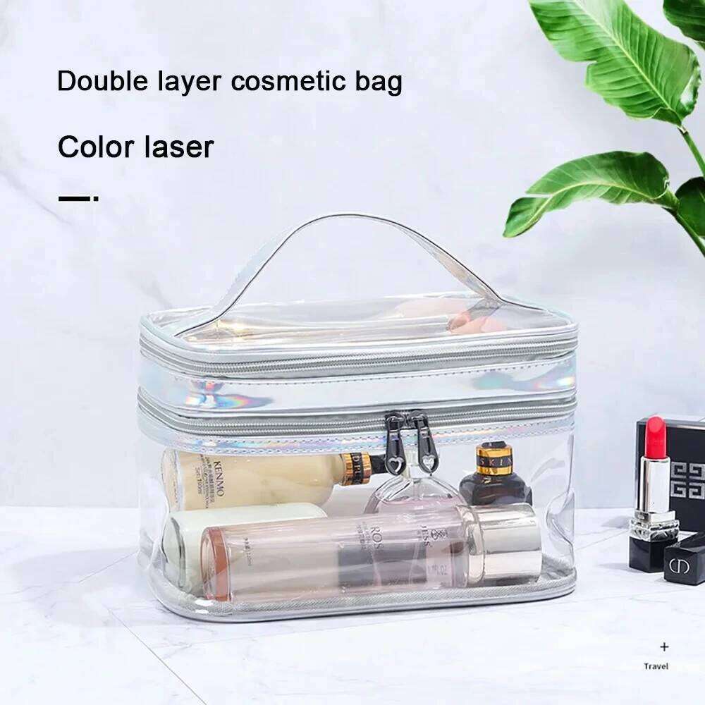 PVC Toiletry Bag Set, Double-Sided Transparent Travel Organizer Pouch for Women, Waterproof Plastic Cosmetic Case Y260206