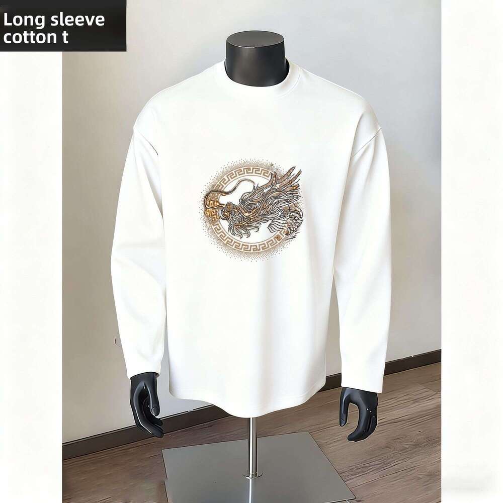 Light Luxury Trend Hot Spring And Autumn Long Sleeve T-Shirt Regular Versatile Simple Round Neck High-End New Trendy Men's Top