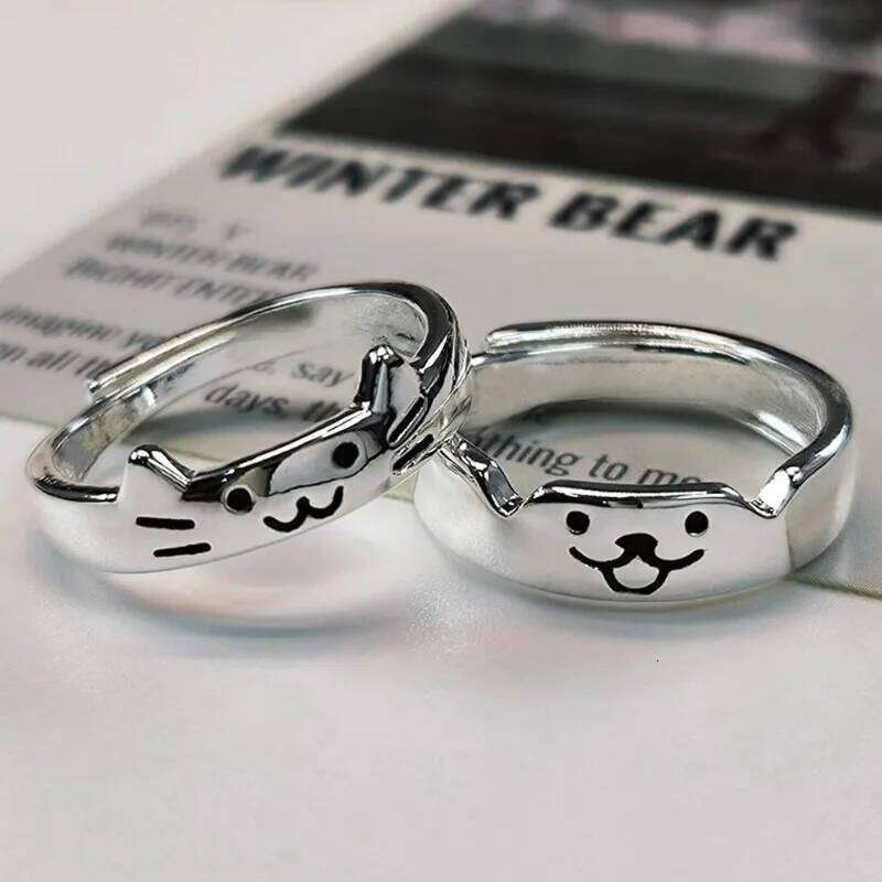 1pair Cute Cat Dog Animal Couple Ring for Women Men 2025 New Fashion Statement Lover Rings Valentine's Day Party Jewelry Gifts W260206