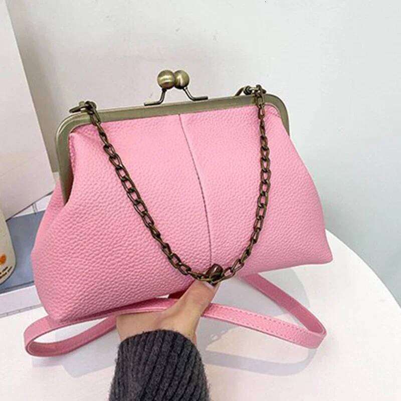 Vintage Soft Skin Shell New Lychee Pattern Handbag Simple And Versatile Shoulder Clip Chain Crossbody Women's Bag XJ260129