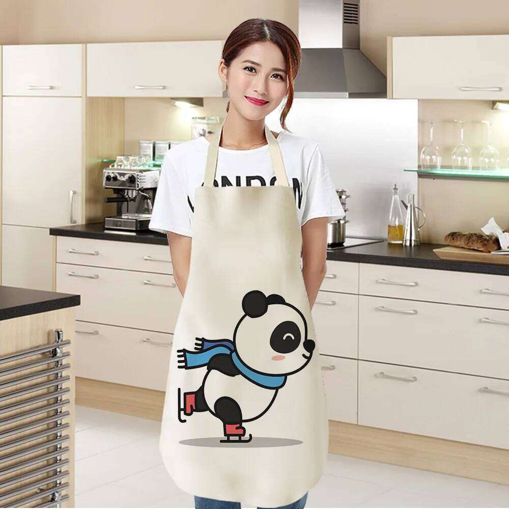 Cartoon Panda Multi-functional Linen Apron Dress Garden Children's Aprons for Woman Man Kids Pink Kitchen Baking Accessories S260205