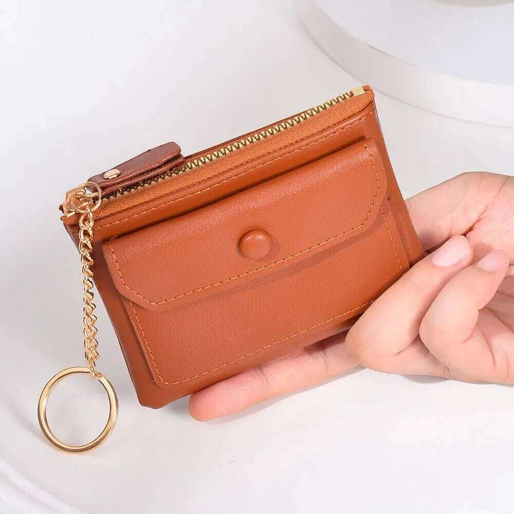 1PC New Fashion Women's Pu Leather Mini Short Zipper Coin Credit Card Keychain Wallet Y260206