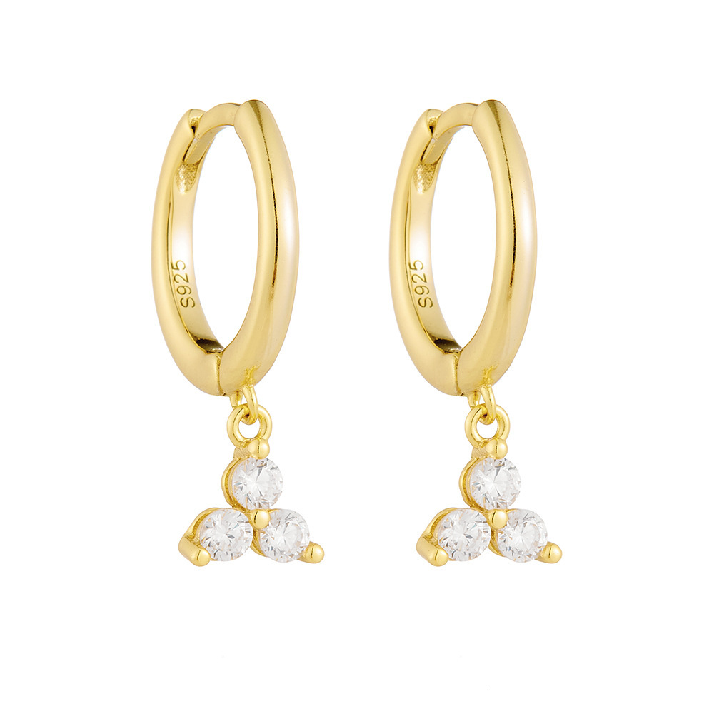 S925 Sterling Silver INS Style Diamond-Encrusted Geometric Light Luxury Versatile Hoop for Women Fashion Simple Earrings