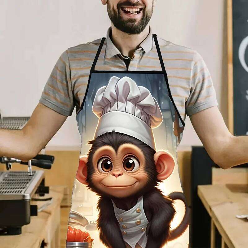 Funny Monkey Chef Hat Cartoon Kitchen Apron, Digital Print Design for Cooking & Dining S260205