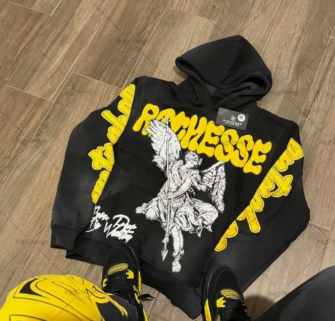 Luxury Brand Designer Clothes American Retro Sweatshirt For Men, Loose Fit, HESSE Angel Niche Art Hoodie, Pullover, Outerwear, Cool And Stylish Top