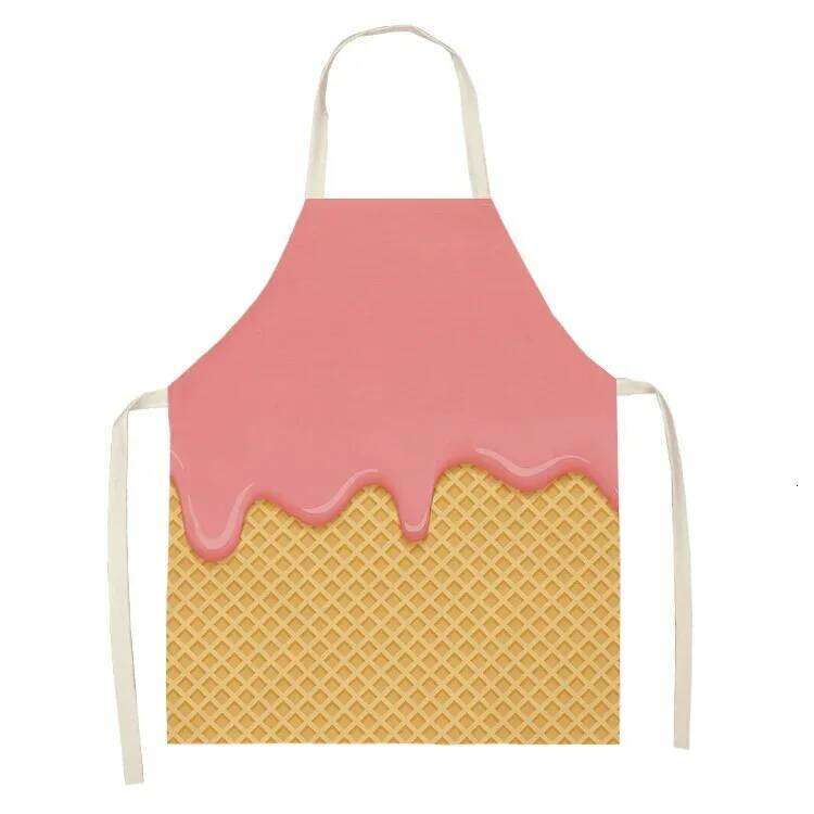 Ice cream pattern home kitchen oil-proof linen chef cooking baking sleeveless apron S260205