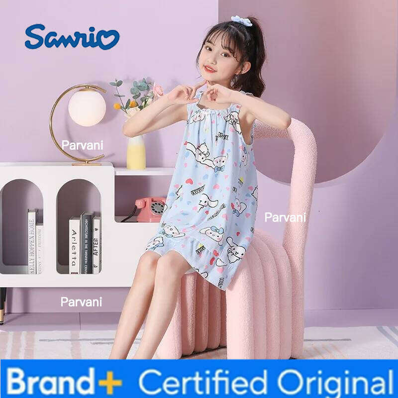 Sanrio Girls Thin Bubble Sleeping Skirt Pajamas Summer Children's Soft Cotton Nightgown Comfortable Breathable Bedding Wear for Kids H260206 - view 7