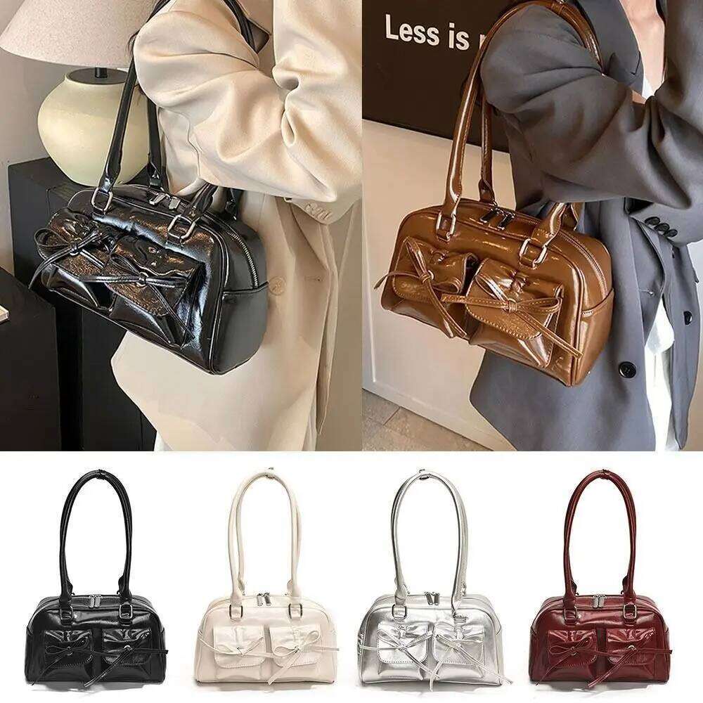 Retro PU Tote Handbags Bow Purse Ballet Style Women's Shoulder Under The Arm Clutch Bag for Women Y260205