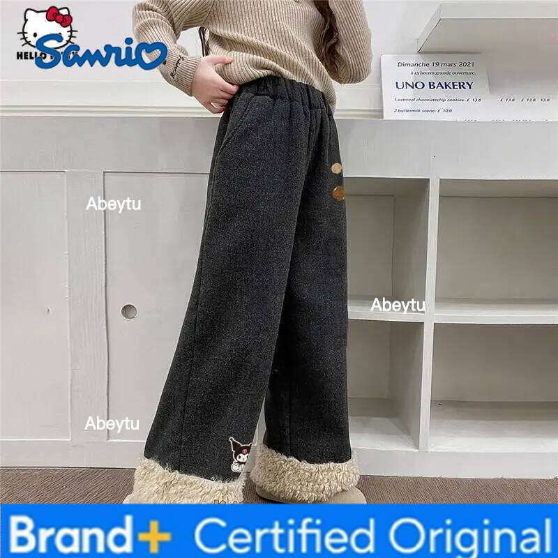 Sanrio Kid Kuromi Plush Wide-Leg Cartoon Y2K Thickened Casual Anime Autumn and Winter Sweat Pants Cute Girl Gift H260206