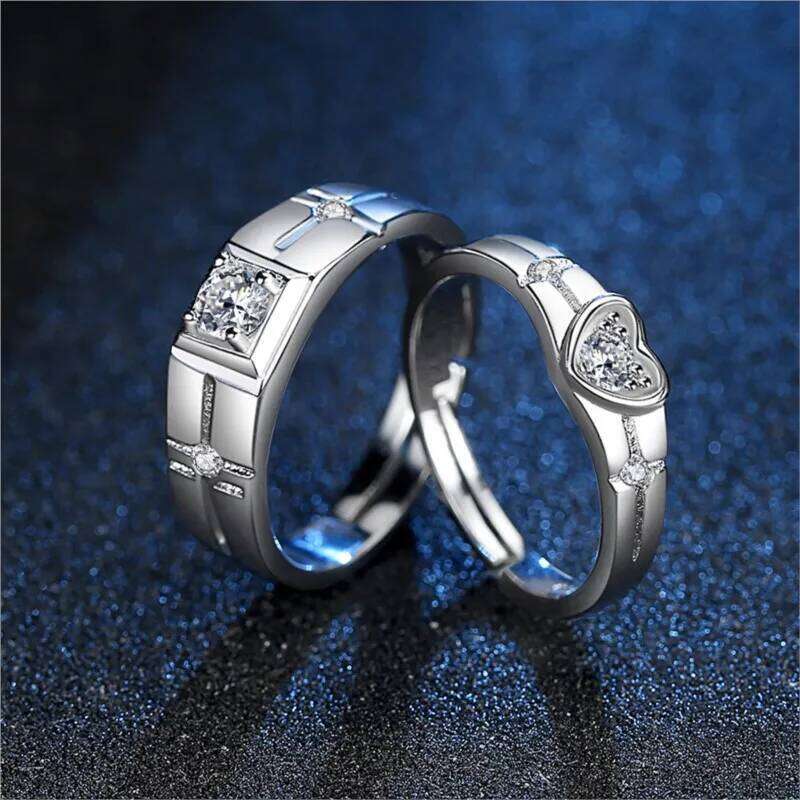 ANENJERY Silver Shiny Zircon Couple Rings For Women Men Wedding Party Temperament Jewelry W260206