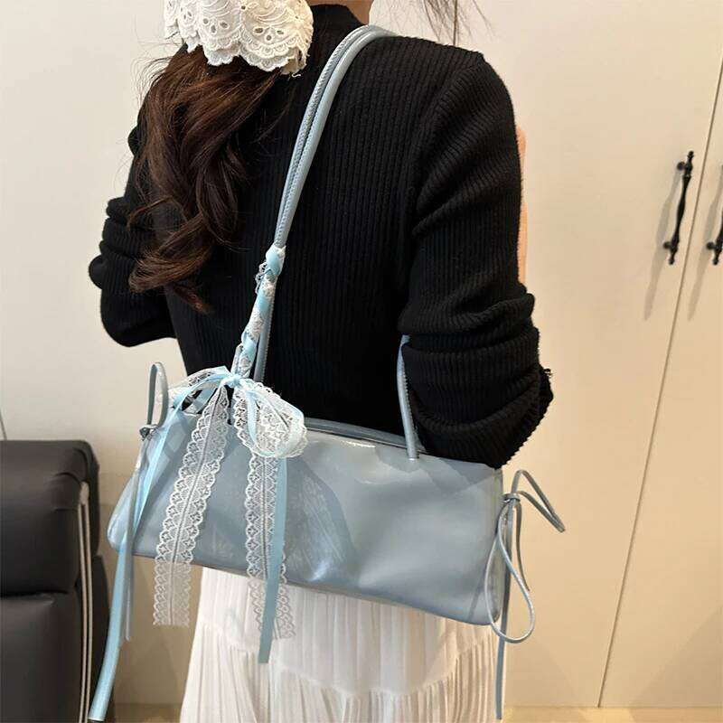 French Elegant Square Korean Bow Decoration Pu High-quality Niche Simple Ballet Style Shoulder Bag New Casual Women Bags Y260205