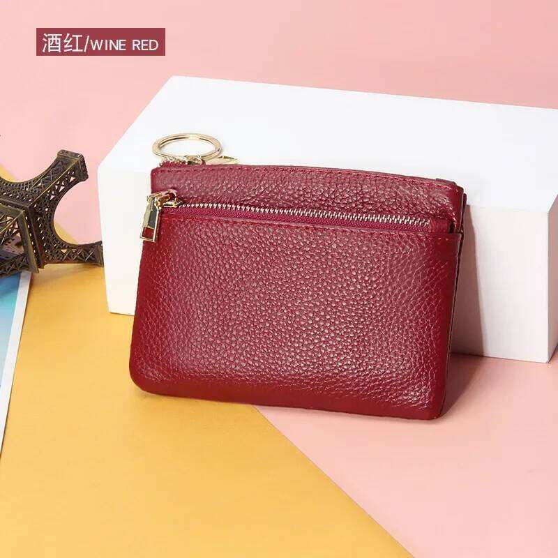 Simple New Top Layer Cowhide European and American Ladies Zipper Purses Leather Key Ring Bag Mini Coin Holder Y260206