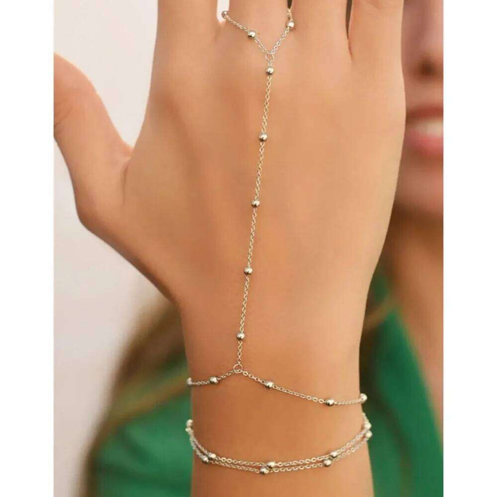 Simple Personality Gold Color Multi-layered Round Bead Chain Finger Bracelets for Women Temperament Trend Jewelry Accessory Gift 26H0206