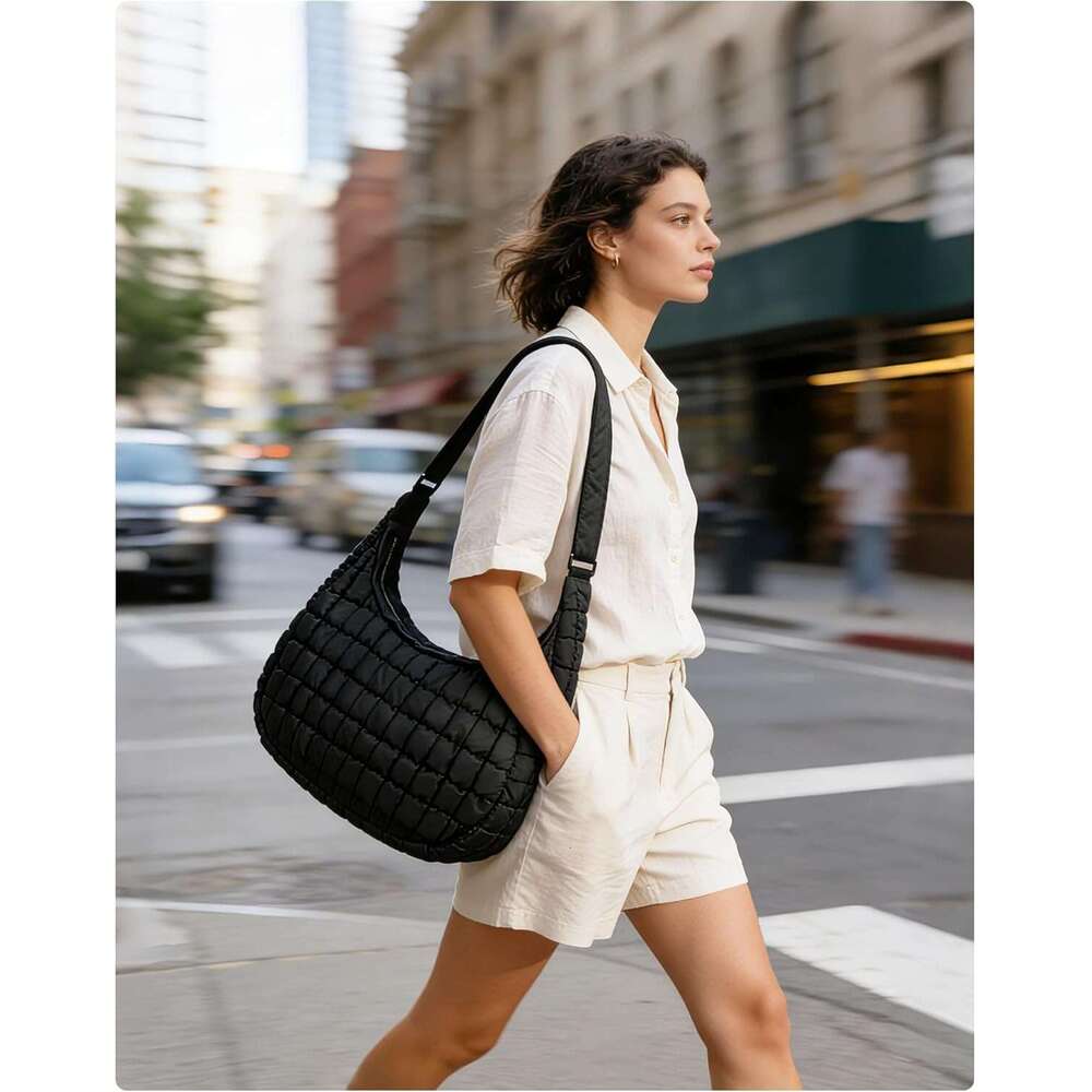 Crossbody Hobo Bag With Adjustable Strap Quilted Puffy Purses For Women Fluffy Compact Shoulder Handbag