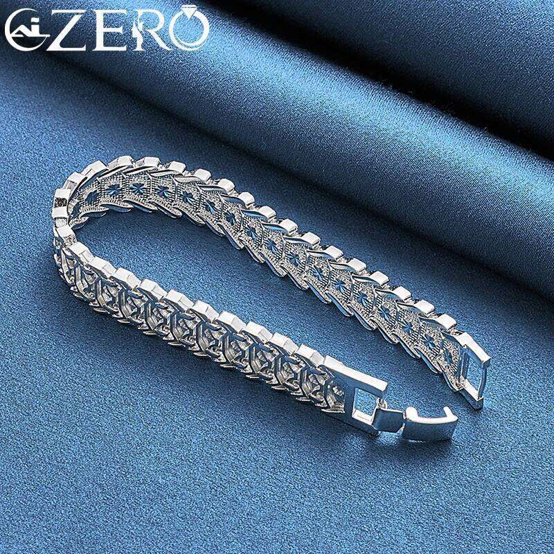 ALIZERO Silver Wristband Chain Bracelet For Men Women Wedding Engagement Party Fashion Jewelry Gift 26H0206