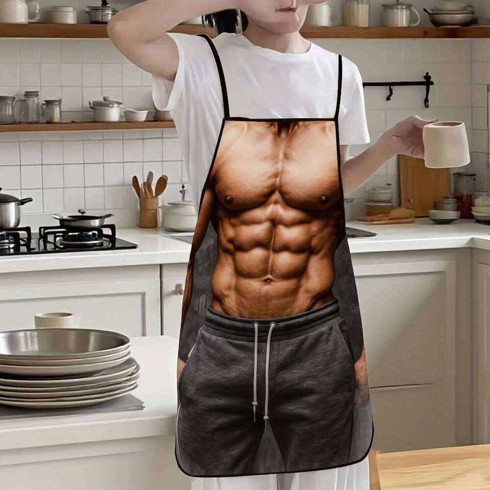 Sexy Male Abs Waterproof Polyester Kitchen BBQ Apron for Men Gift S260205