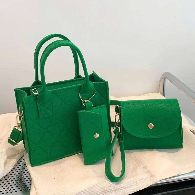 3pcs/set Embossed Women's Handbag Stylish Crossbody Bag, Clutch and Wallet, Solid Color Fabric Shoulder Bag for Women Daily Use XJ260129