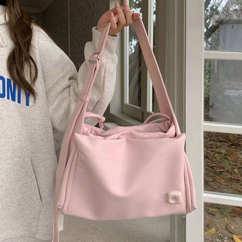 Cute Pink Shoulder for Women Soft Pu Leather Ladies Tote Purse Large Handbags Casual College Girls Book Messenger Bags Y260205