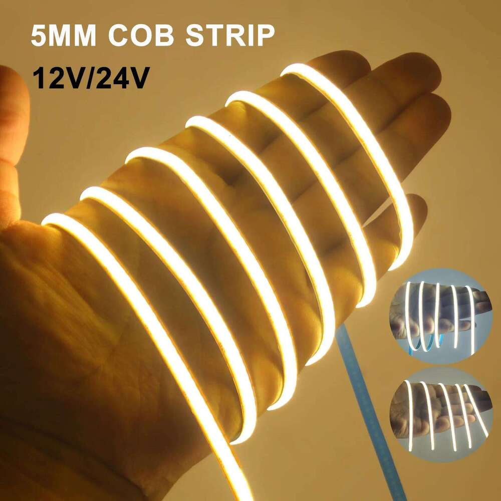 5MM COB Strip 12V 24V 400LEDS/M Flexible Ribbon Rope LED Light 3000K 4000K 6000K Home Decor FOB led light Z260206