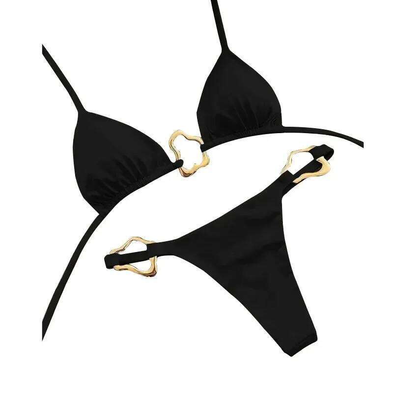 New Sexy Bikini Solid Color Lace-up Split Two-piece Swimsuit for Women Z260206