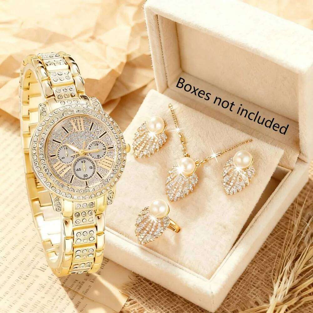 5PCS/Set Elegant Women Watches Fashion Rhinestone Woman Quartz Wristwatch Pearl Jewelry Set Reloj Mujer Girls ClockWithout Box Z260206