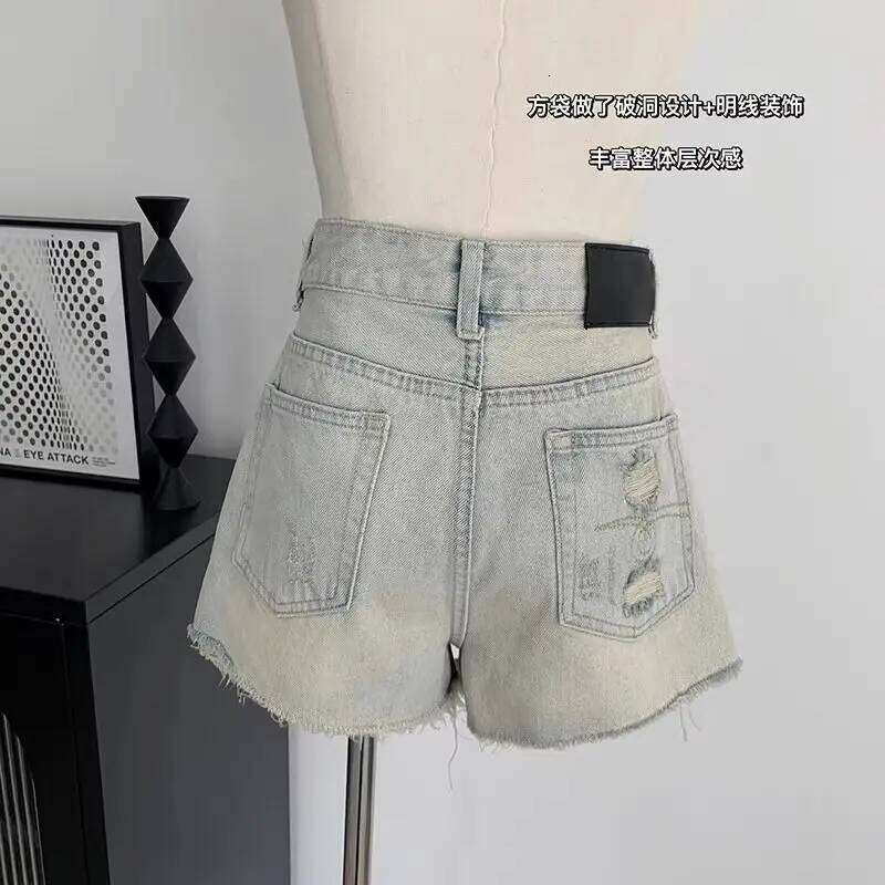 Ripped Denim Women 2026 Summer New Sexy Hole Wide-leg Jeans A-shaped Hot Pants High Waisted Shorts C260206