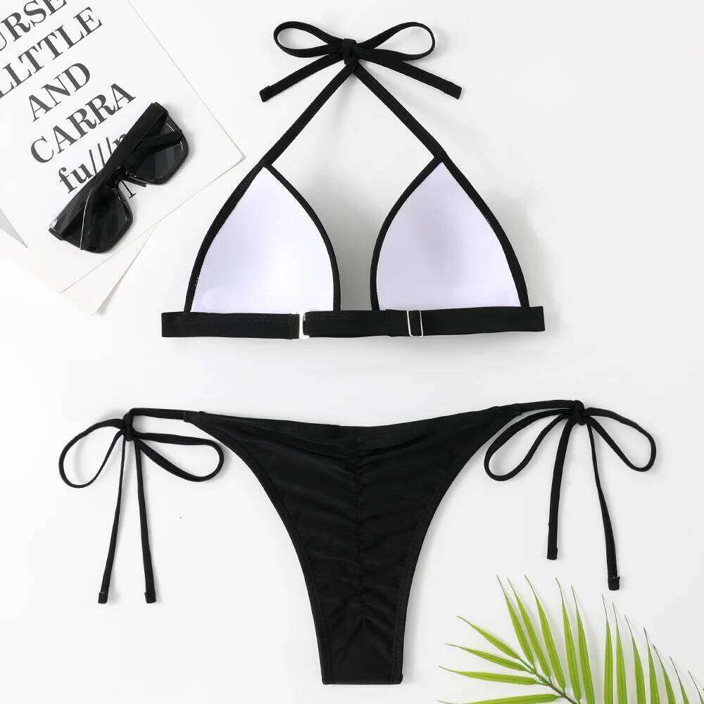 Black Bikini Push Up Swimsuit Trend Vacation Swimwear Pads Women Sexy String Beach Outfits Split Bathing Suits Micro Bikinis Set Z260206