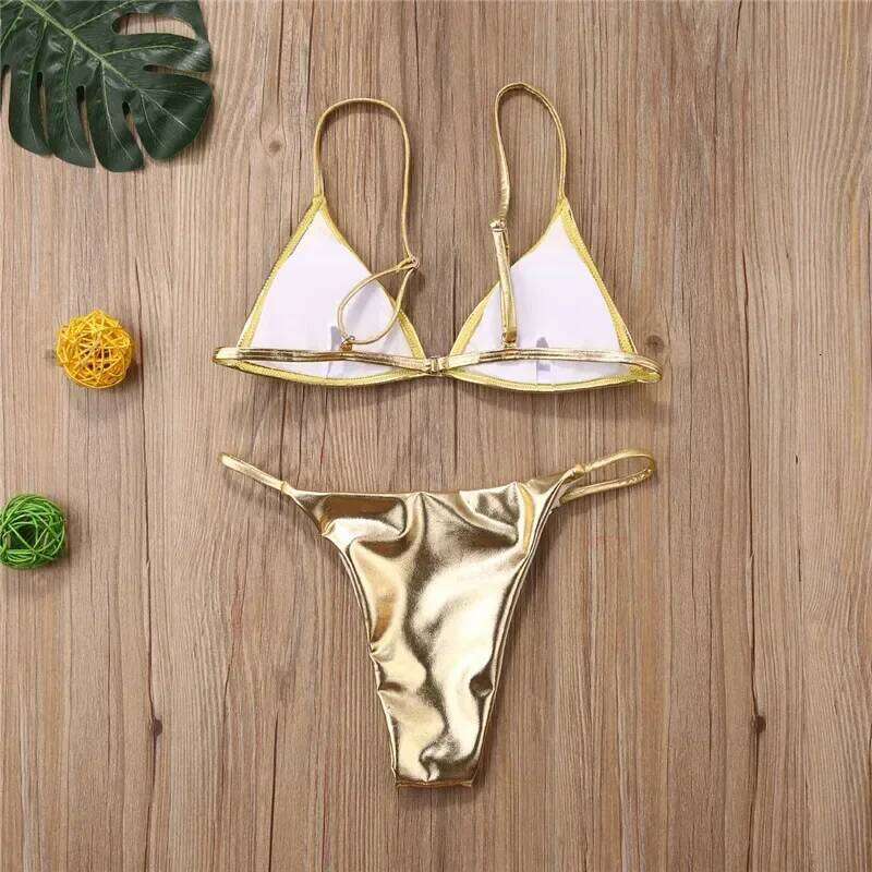 Sets Gold Color Sequins Bikini Set Push Up Padded Swimwear For Women Z260206